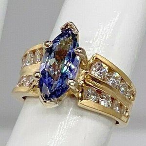 NATURAL AMETHYST DIAMOND 14K YELLOW GOLD RING